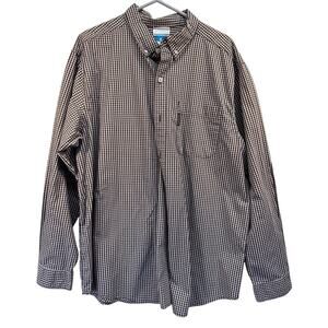 Columbia Mens LS Button Up Brown Checked Plaid 100% Cotton Crisp Business Cas.